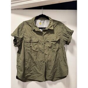 Eddie Bauer Travex Womens XL Olive Green Short Sleeve Hiking Button Up Shirt